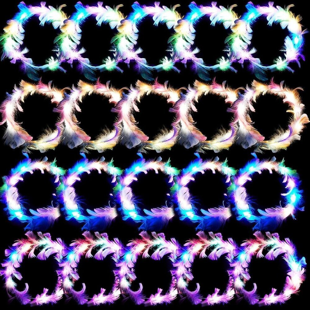 20 Pieces LED Feather Crown Headband Colorful Light Up Floral Hair Accessories